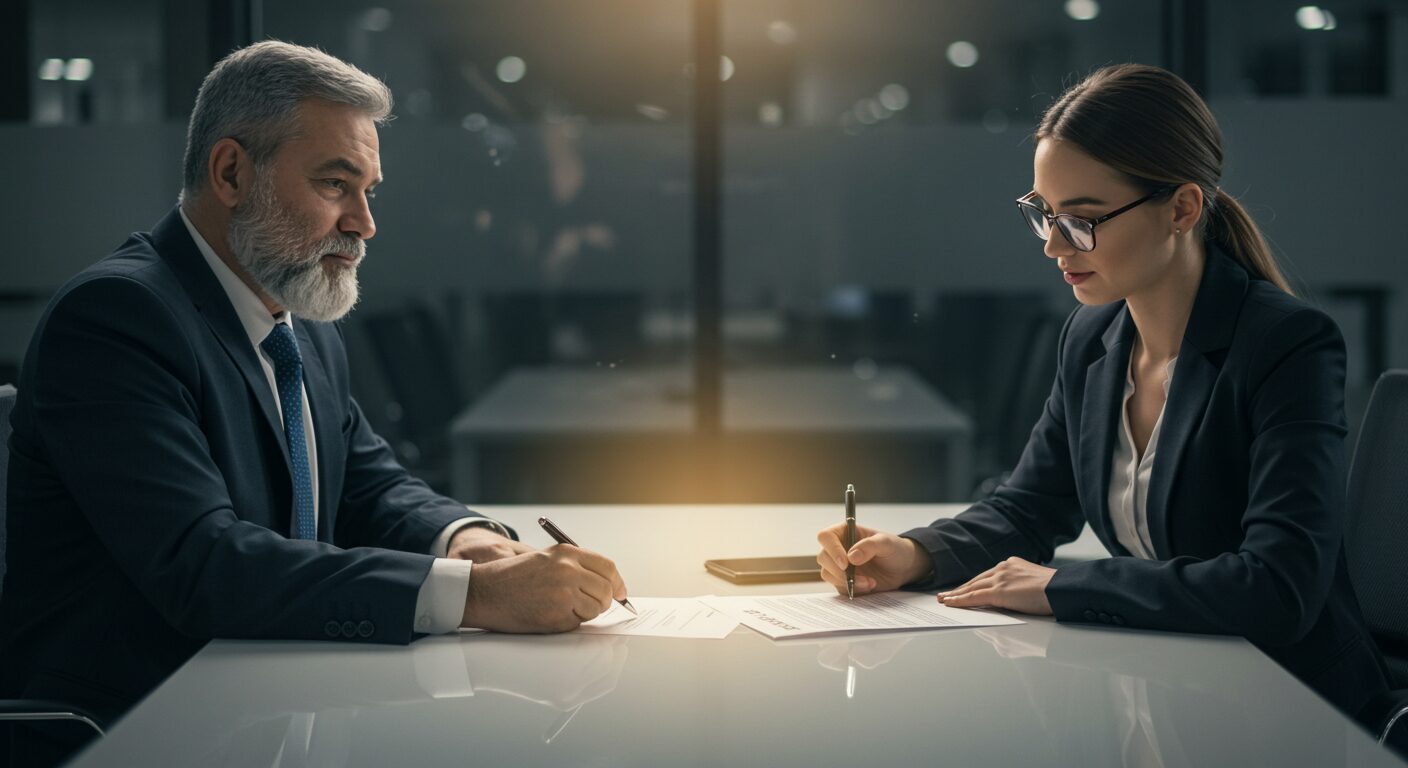 交渉のイメージ:商談や契約書にサインするシーンなど